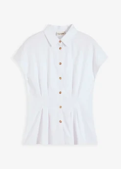 Blusa de manga corta de mezcla de lino vaporoso