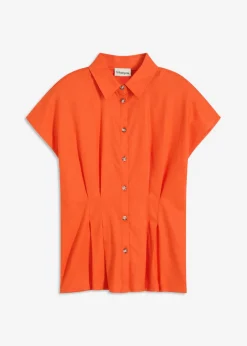 Blusa de manga corta de mezcla de lino vaporoso