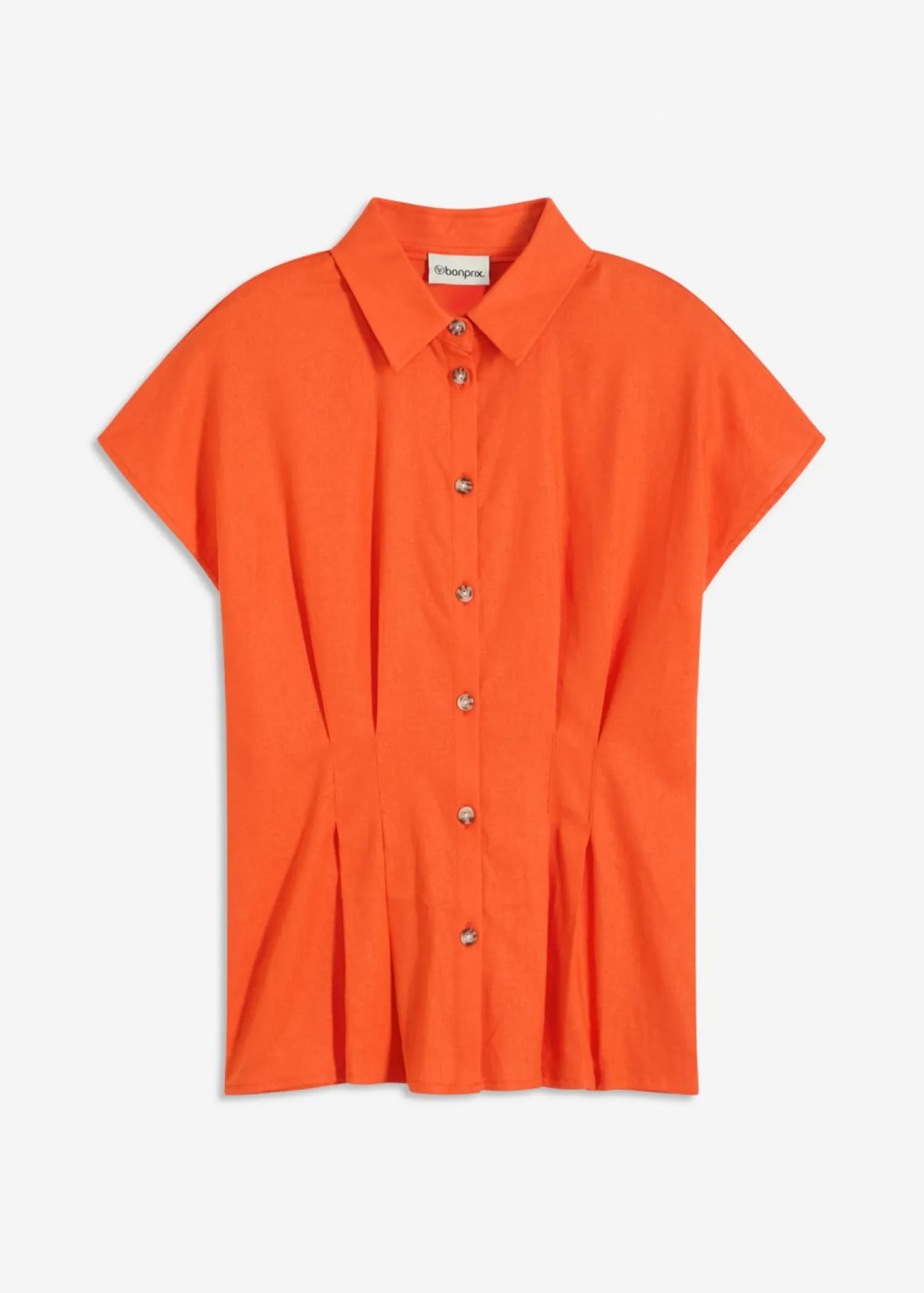 Blusa de manga corta de mezcla de lino vaporoso