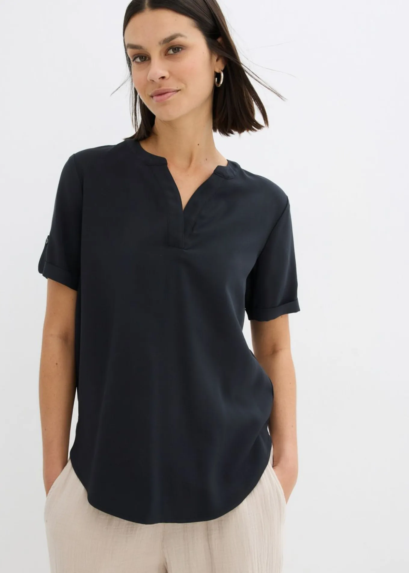 Blusa de manga corta de mezcla de viscosa firme