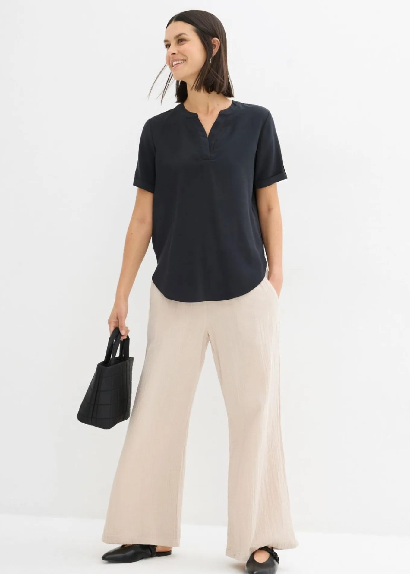Blusa de manga corta de mezcla de viscosa firme