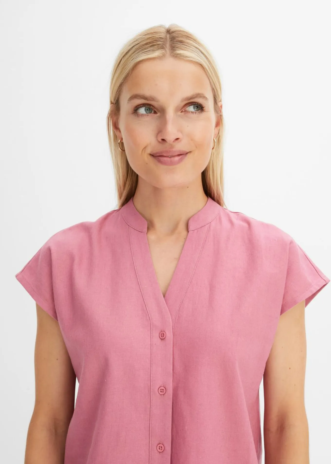 Blusa de manga corta de mezcla de lino vaporoso