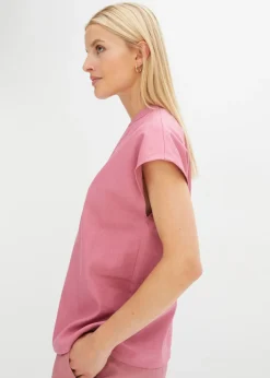 Blusa de manga corta de mezcla de lino vaporoso