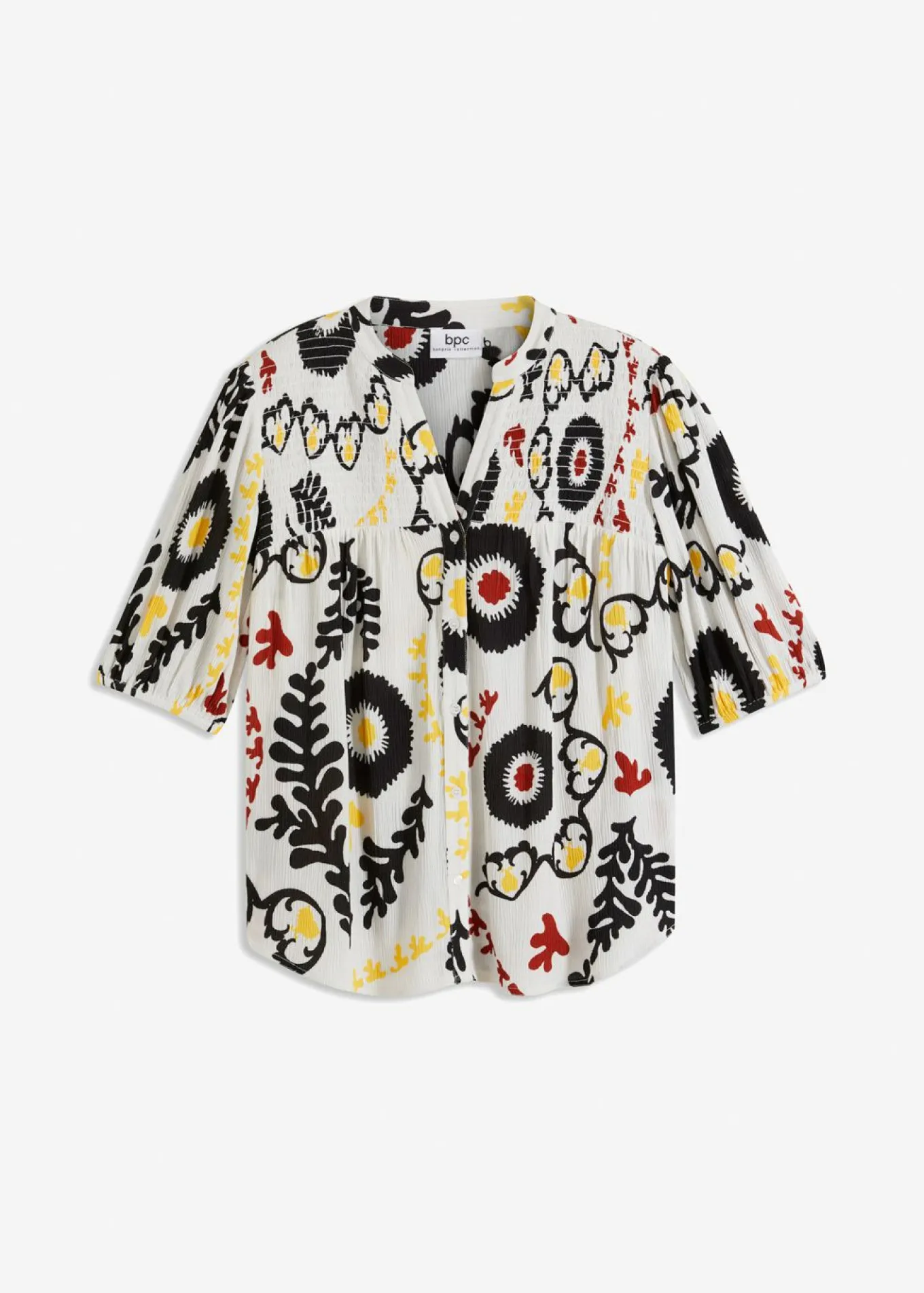 Blusa de manga corta de viscosa fluida con detalle de nido de abeja