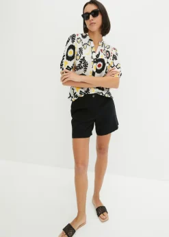 Blusa de manga corta de viscosa fluida con detalle de nido de abeja