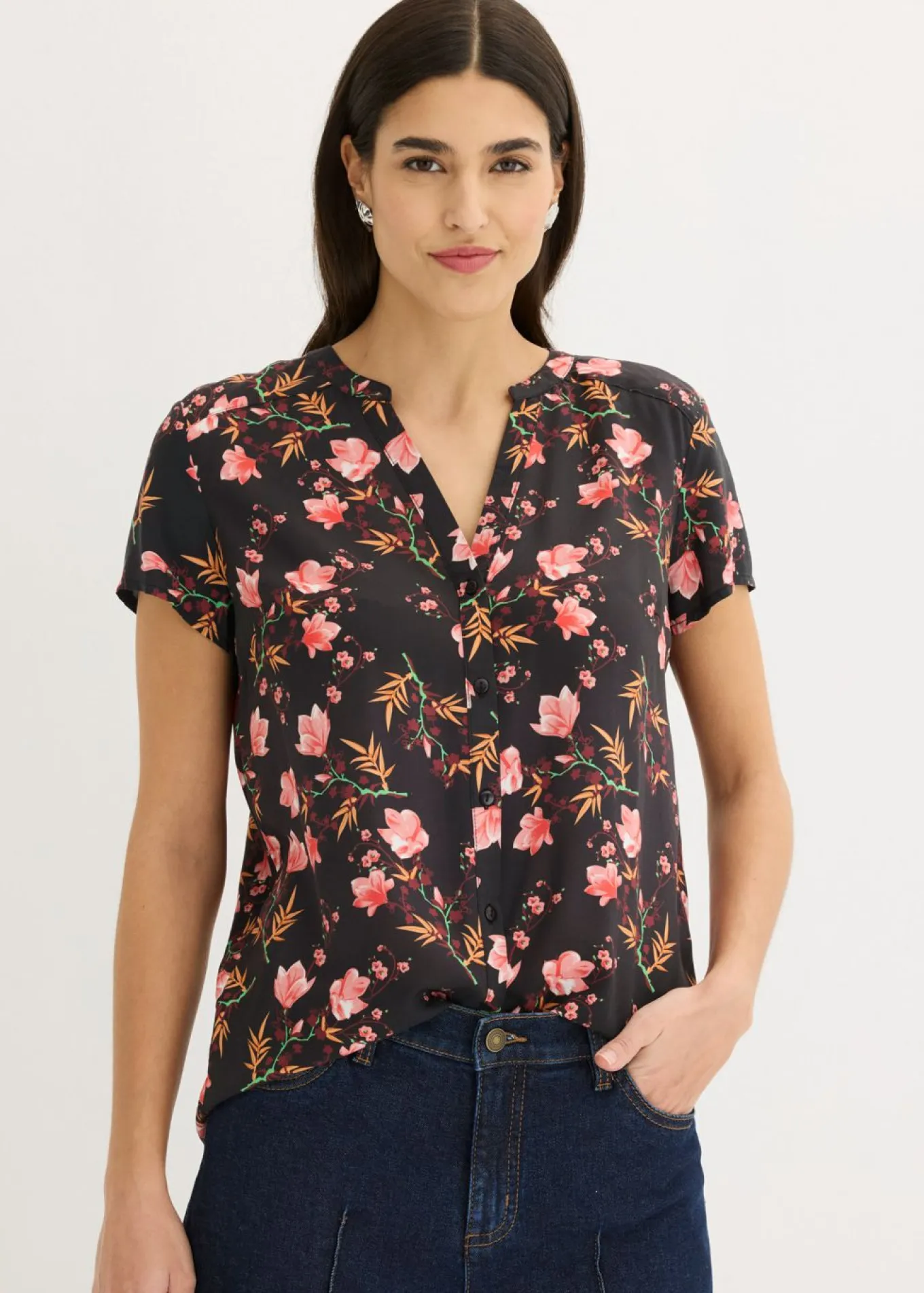 Blusa de manga corta de viscosa pura