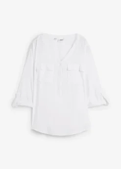 Blusa de manga larga con escote en V de viscosa fluida