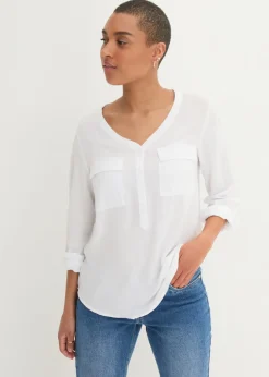 Blusa de manga larga con escote en V de viscosa fluida
