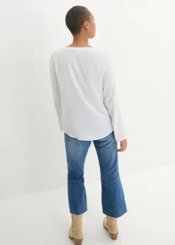 Blusa de manga larga con escote en V de viscosa fluida