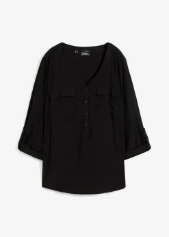 Blusa de manga larga con escote en V de viscosa fluida