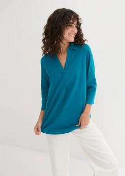 Blusa de mangas 3/4 con lino