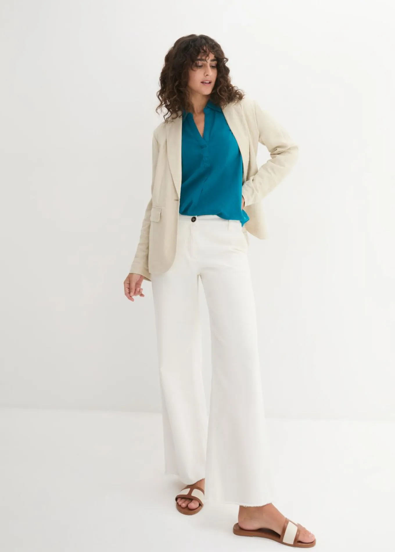 Blusa de mangas 3/4 con lino