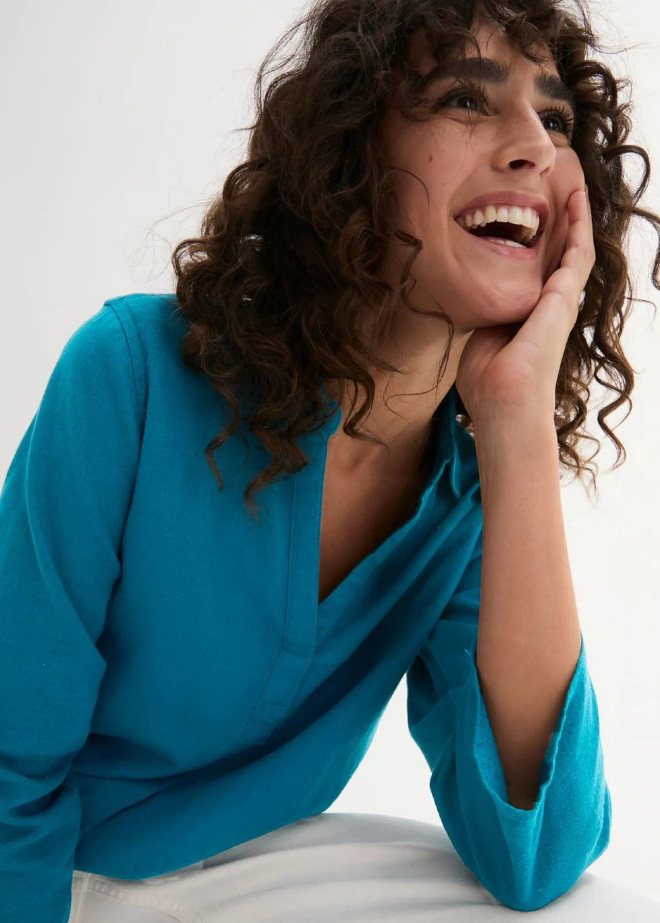 Blusa de mangas 3/4 con lino