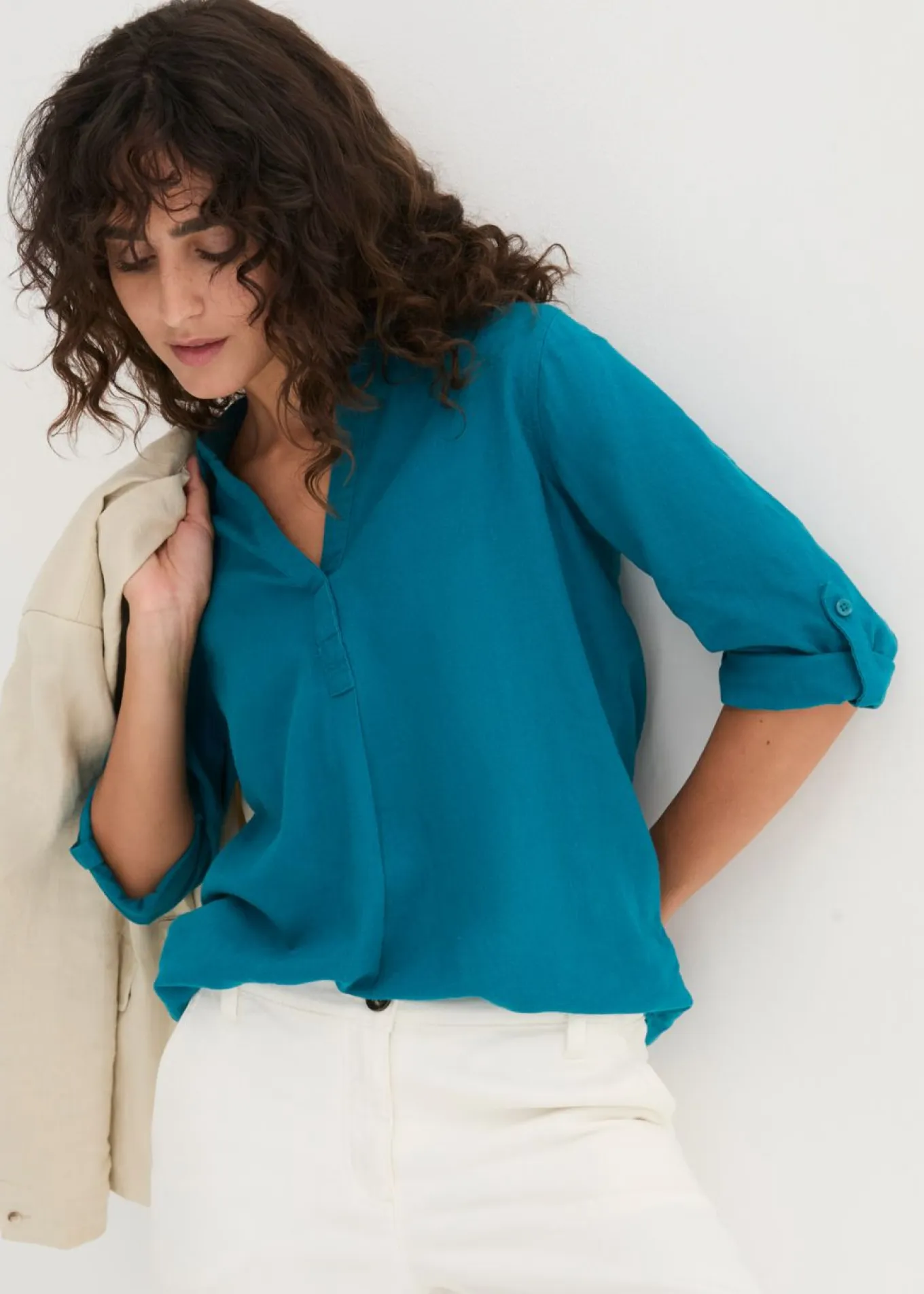 Blusa de mangas 3/4 con lino