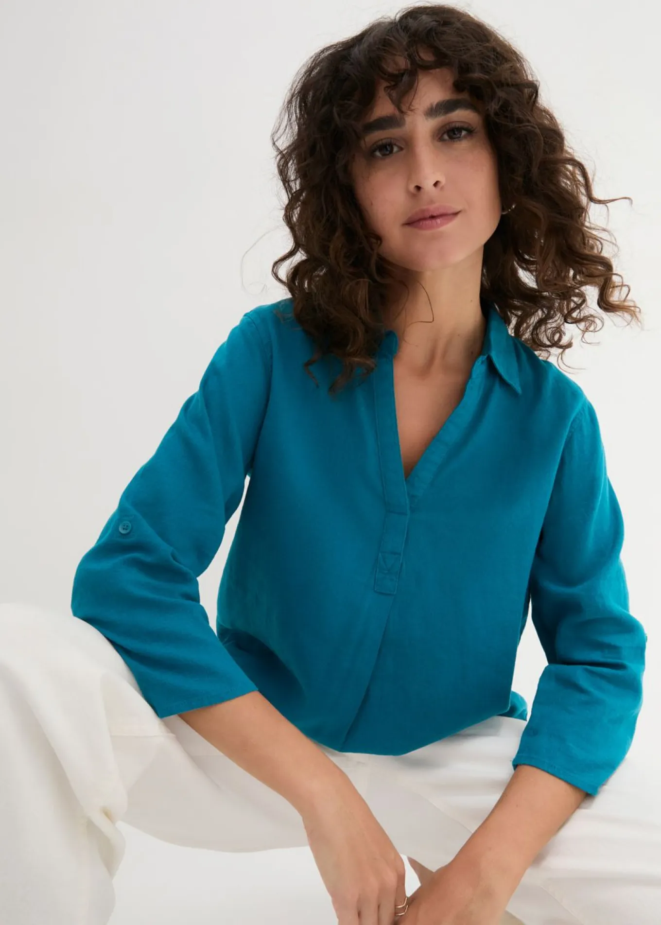Blusa de mangas 3/4 con lino