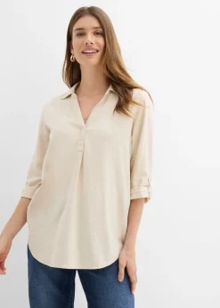 Blusa de mangas 3/4 con lino