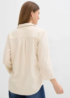 Blusa de mangas 3/4 con lino
