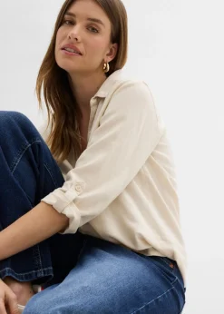 Blusa de mangas 3/4 con lino