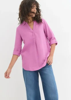 Blusa de mangas 3/4 con lino