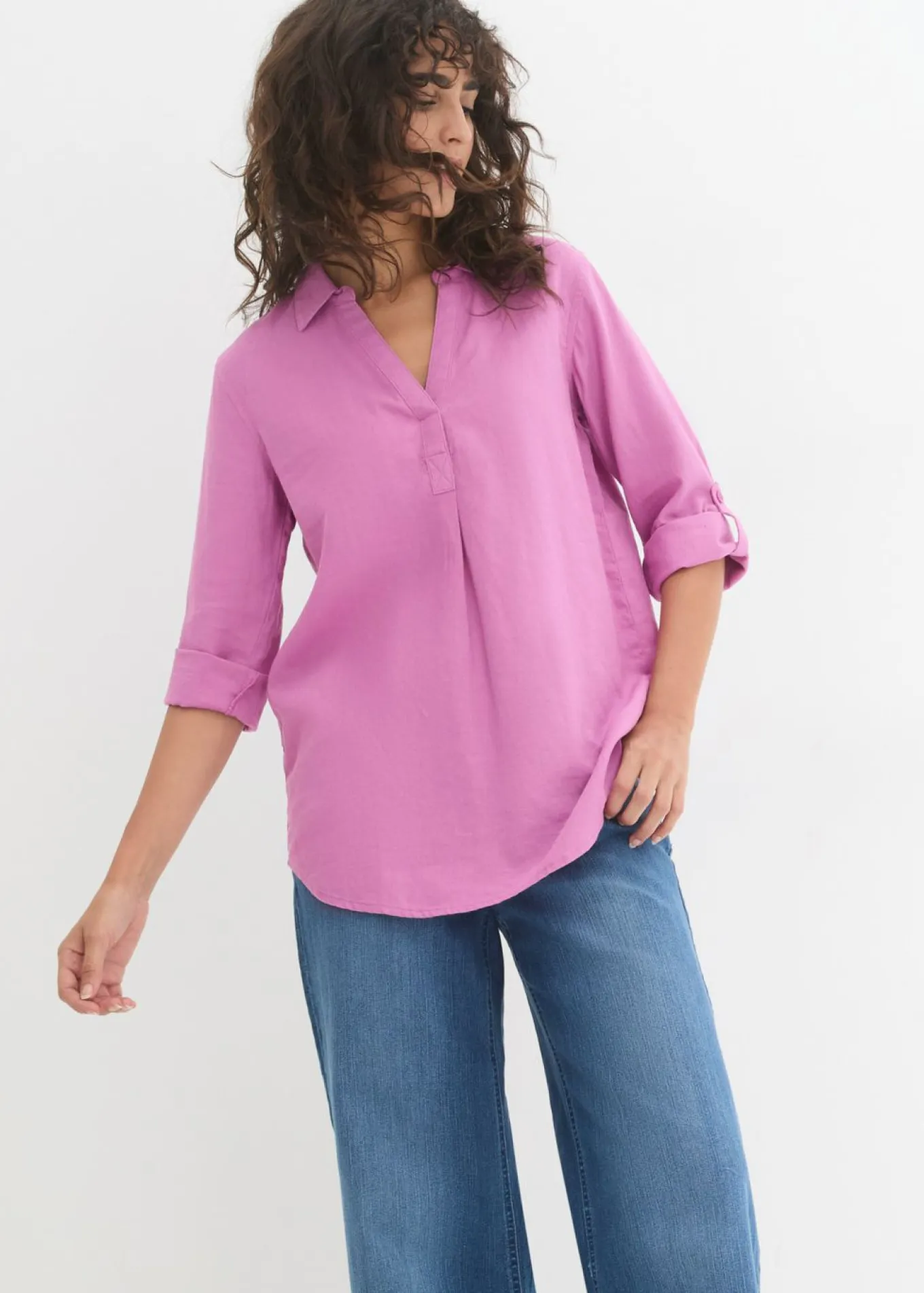 Blusa de mangas 3/4 con lino