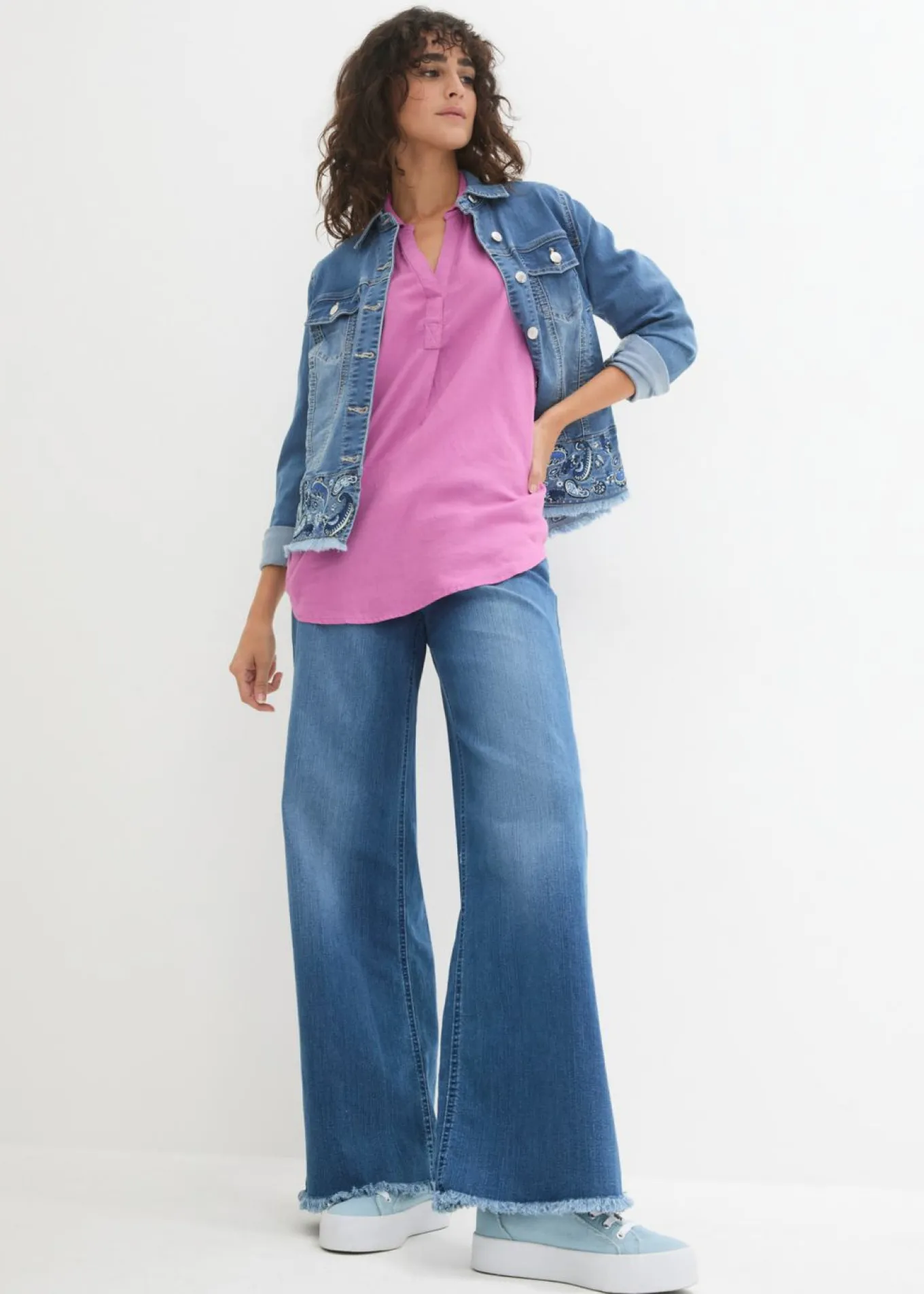 Blusa de mangas 3/4 con lino