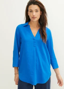 Blusa de mangas 3/4 con lino