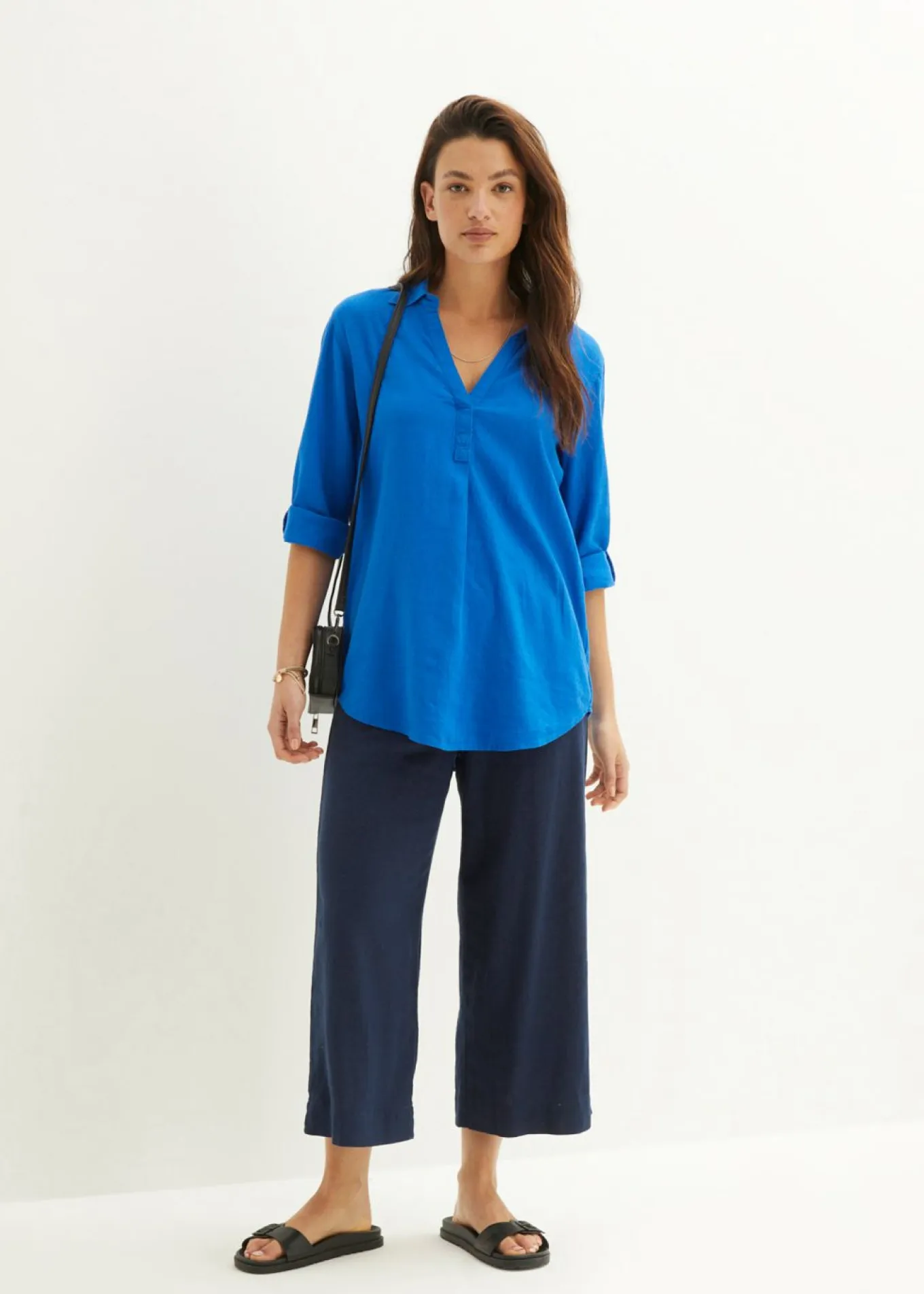 Blusa de mangas 3/4 con lino