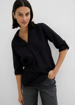 Blusa de mangas 3/4 con lino