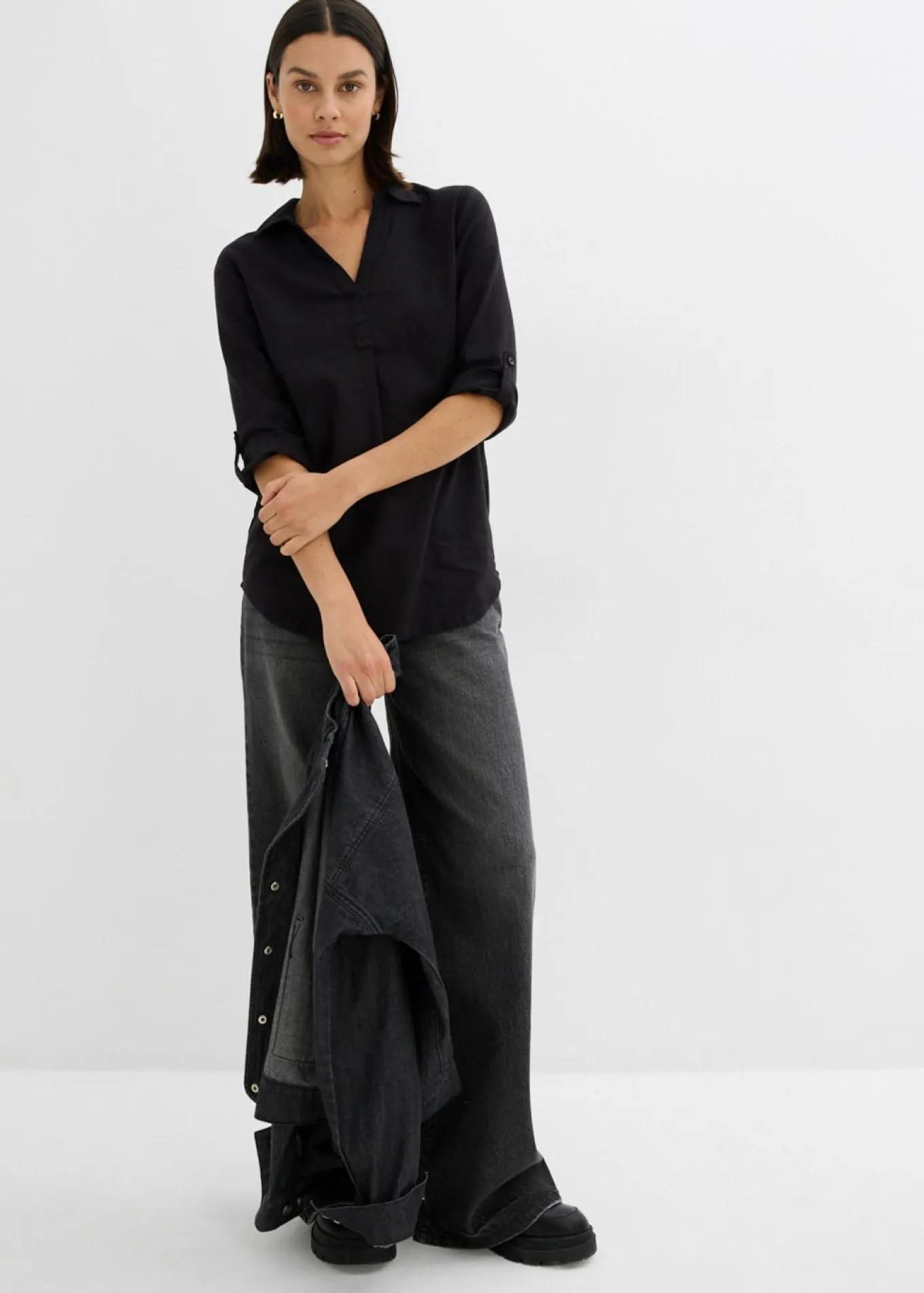 Blusa de mangas 3/4 con lino