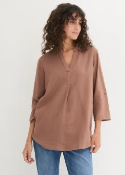 Blusa de mangas 3/4 con lino