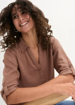 Blusa de mangas 3/4 con lino