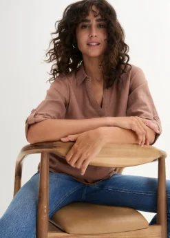 Blusa de mangas 3/4 con lino