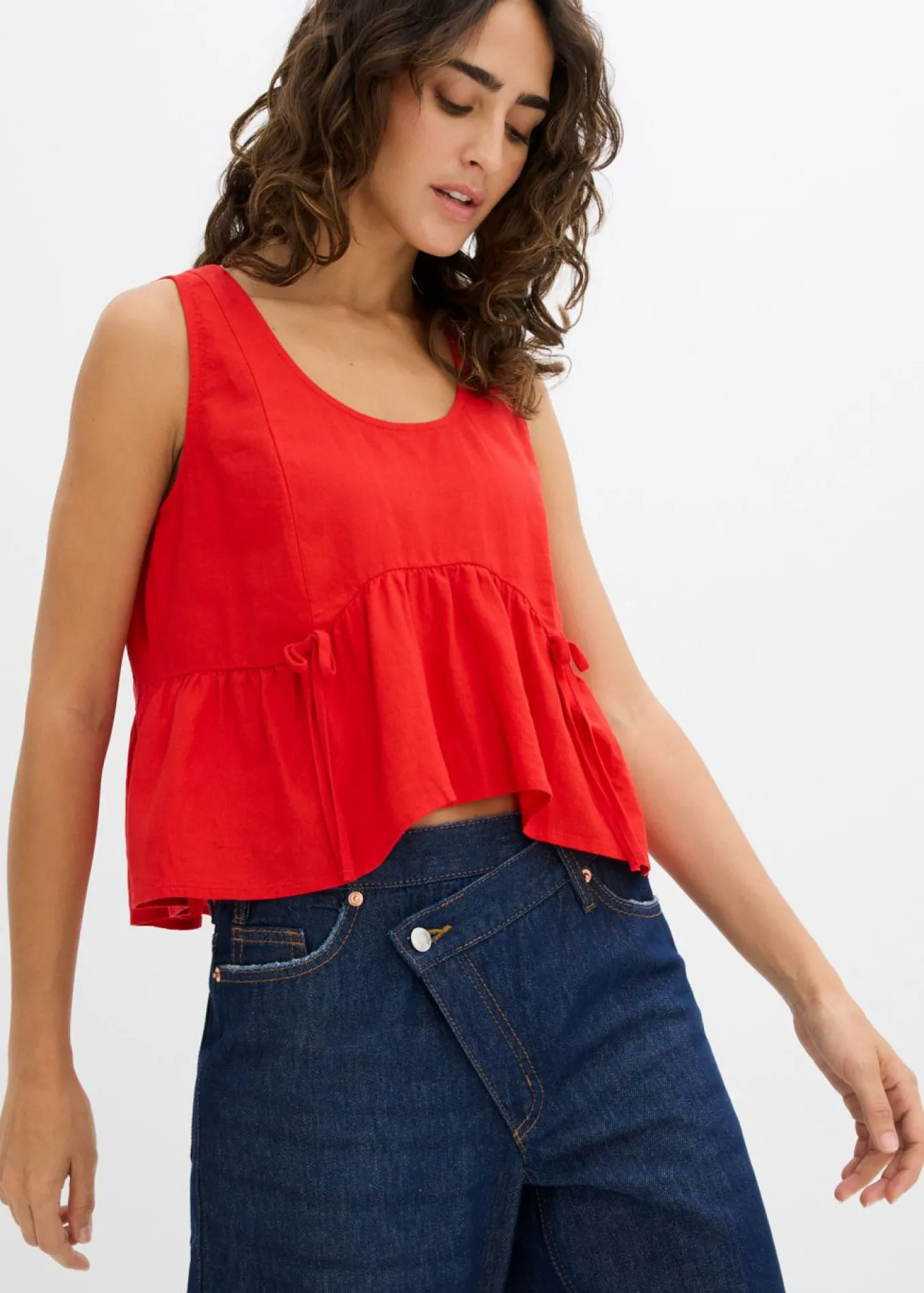 Blusa de mezcla de lino vaporoso