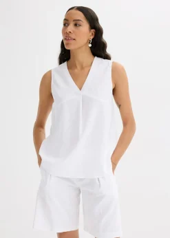 Blusa de mezcla de lino vaporoso