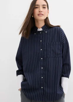 Blusa de mezcla de viscosa con raya diplomática