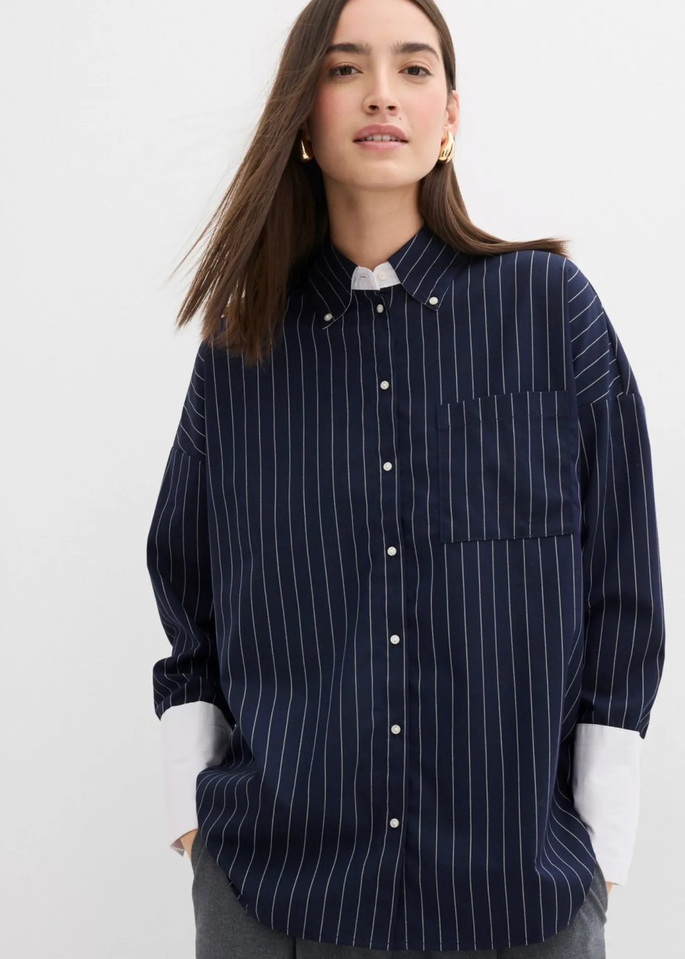 Blusa de mezcla de viscosa con raya diplomática
