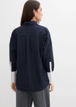 Blusa de mezcla de viscosa con raya diplomática