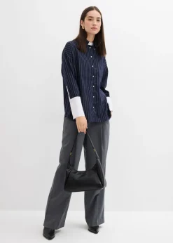Blusa de mezcla de viscosa con raya diplomática