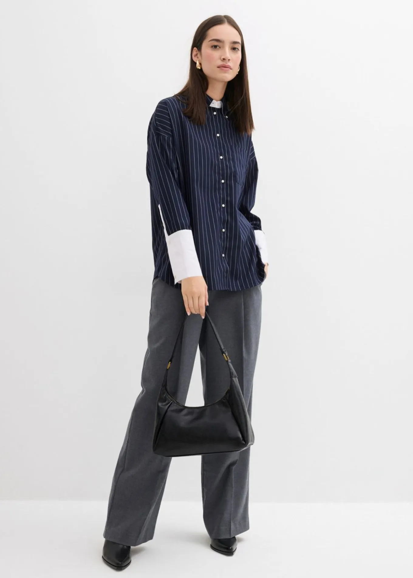 Blusa de mezcla de viscosa con raya diplomática