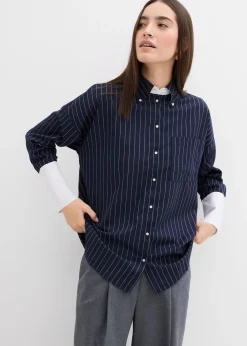 Blusa de mezcla de viscosa con raya diplomática