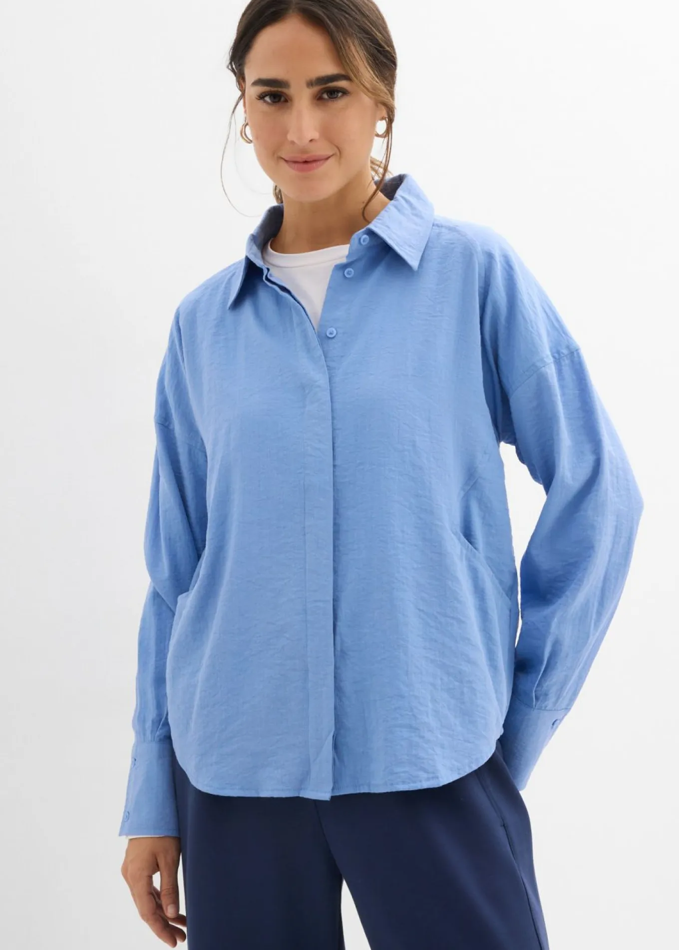 Blusa de mezcla de viscosa con bolsillos