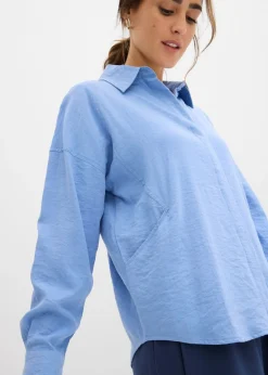 Blusa de mezcla de viscosa con bolsillos