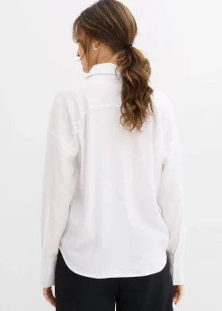 Blusa de mezcla de viscosa con bolsillos