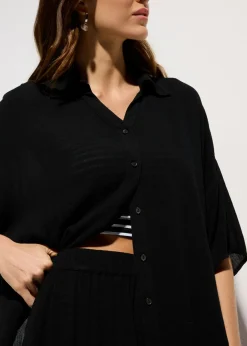 Blusa de playa corta de viscosa fluida
