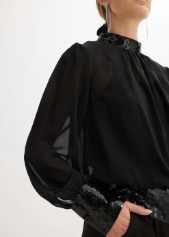 Blusa de tul fino con lentejuelas