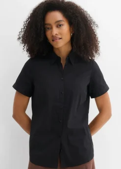 Blusa elástica de manga corta de mezcla de algodón