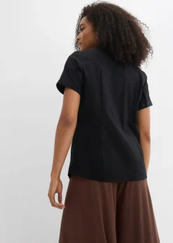 Blusa elástica de manga corta de mezcla de algodón