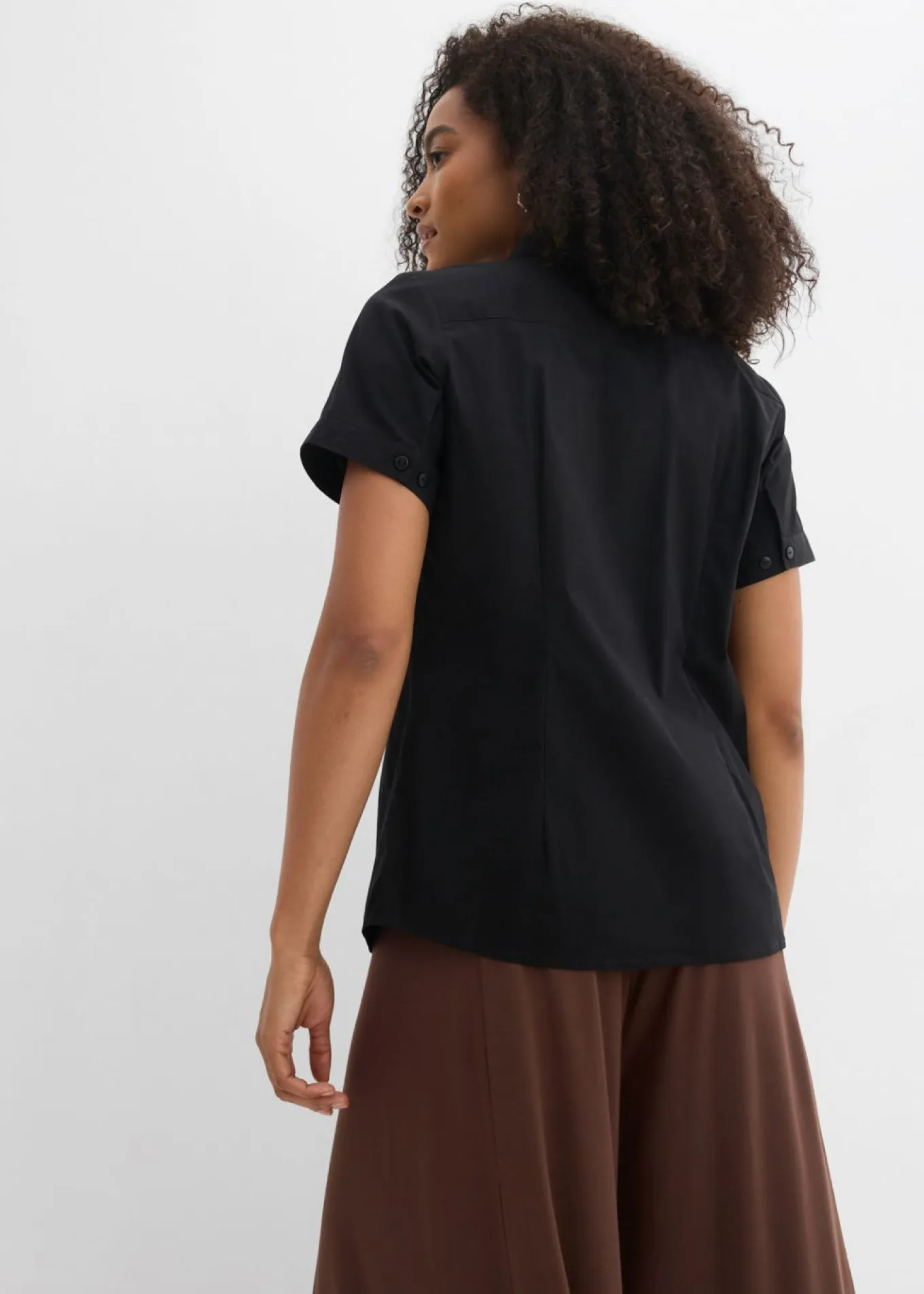 Blusa elástica de manga corta de mezcla de algodón