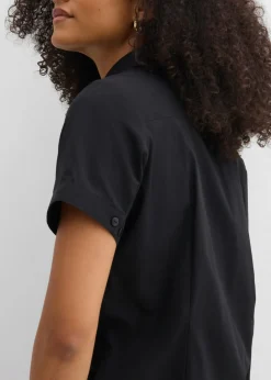 Blusa elástica de manga corta de mezcla de algodón