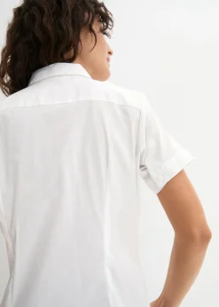 Blusa elástica de manga corta de mezcla de algodón